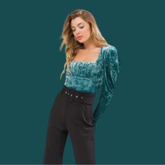 Flying Tomato Teal Crushed Velvet Top - Picture 4 of 8